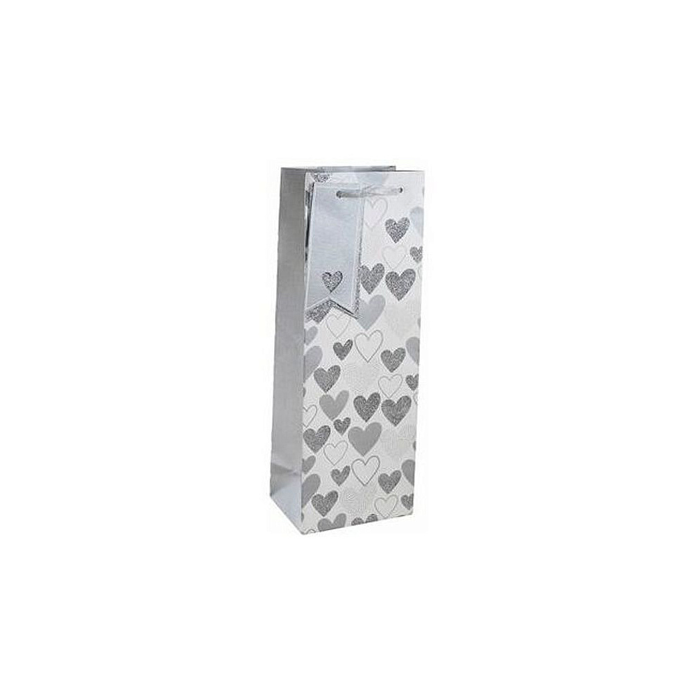 Пакет бумажный подарочный для бутылки "Silver heart", 12.7x9x35.5 см, разноцветный