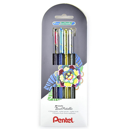Набор ручек гелевых "Pentel Dual Metallic", 4 шт, ассорти