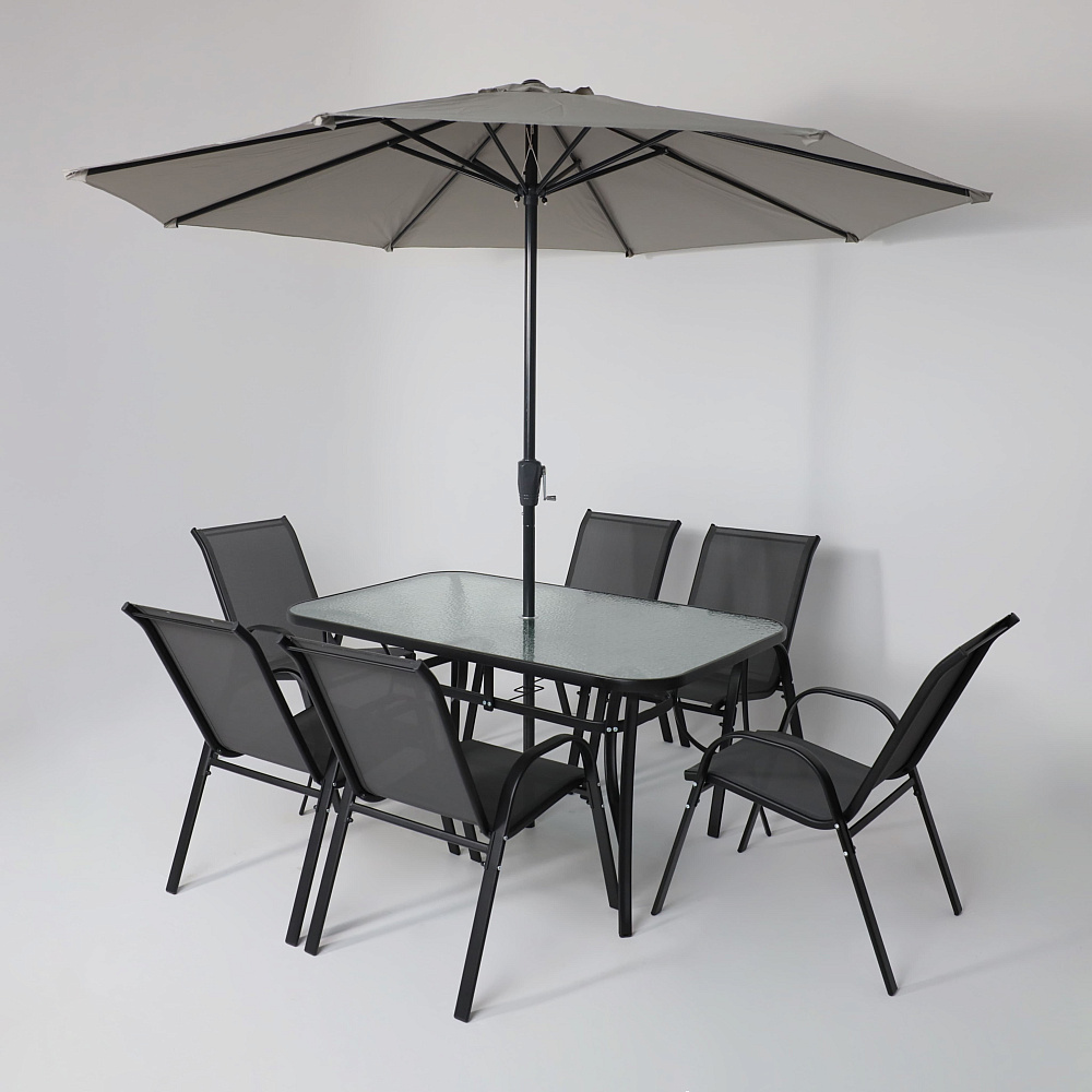 Комплект мебели садовой AksHome SUNBEAM (стол 1 шт, 6 кресел, зонт 1 шт), серый, черный - 10