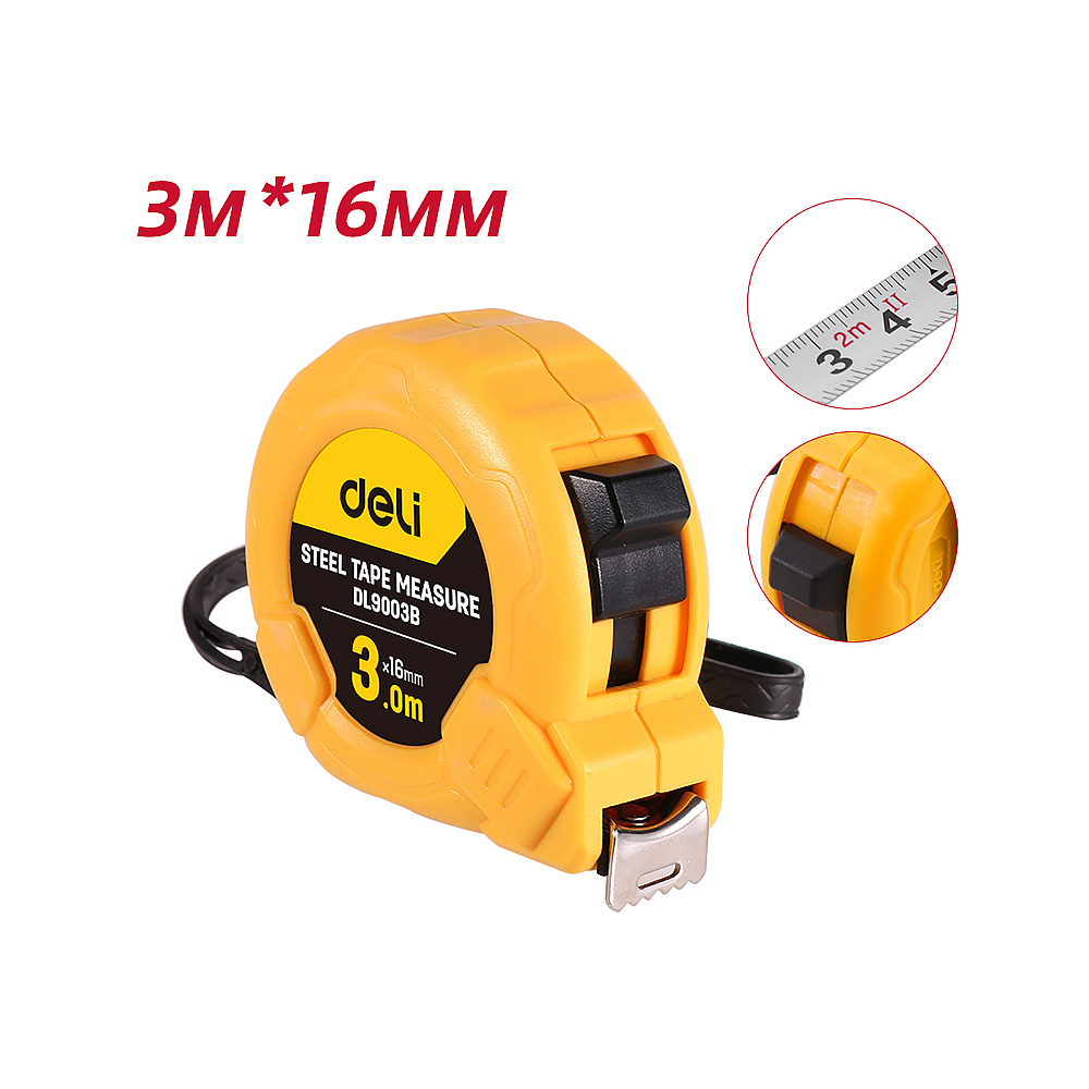 Рулетка Deli "EDL9003B", 3 м, желтый - 2