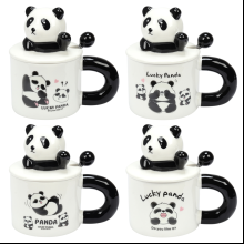 Кружка керамическая "Lucky panda", 370 мл, с крышкой и ложкой, ассорти