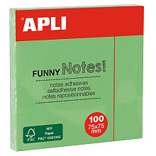 Бумага для заметок на клейкой основе "Funny notes", 75x75 мм, 100 листов, зеленый пастель