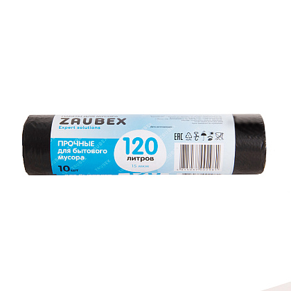 Мешки для мусора ПНД "Zaubex", 15 мкм, 120 л, 10 шт/рулон, черный - 2