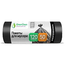 Мешки для мусора GreenClean Professional, 120 л, 50 шт/рулон, ПСД,  20 мкм, 68х105 см, черный