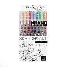 Набор гелевых ручек Sketch&Art "Uni Write. Glitter", 1 мм, блестки, 8 штук