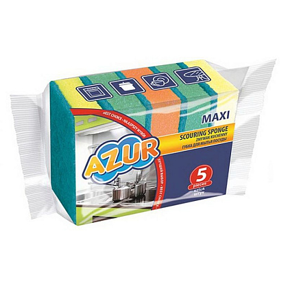 Губка кухонная для мытья посуды Azur Maxi 95*65*25 мм, 5шт/уп