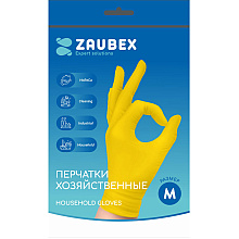 Перчатки латексные хозяйственные "Zaubex", р-р M, желтый