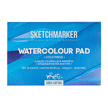 Блок бумаги для акварели "Sketchmarker", А4, 300 г/м2, 10 листов, среднезернистая