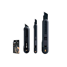 Набор ножей строительных Deli HS EHT4003, 3 шт (ножи 9мм/18мм/трапеция), Soft Touch, черный