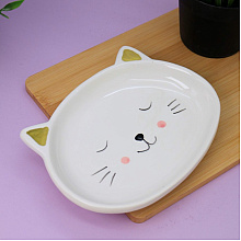 Тарелка керамическая "Cat plate", 19.5 см, бежевый