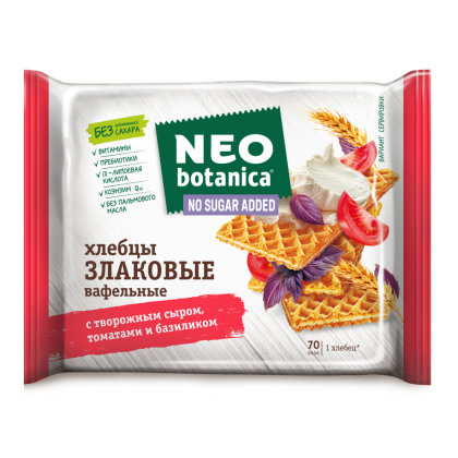 Вафельные хлебцы "Neo-botanica NO SUGAR ADDED", с творожным сыром, томатами и базиликом, 75 г