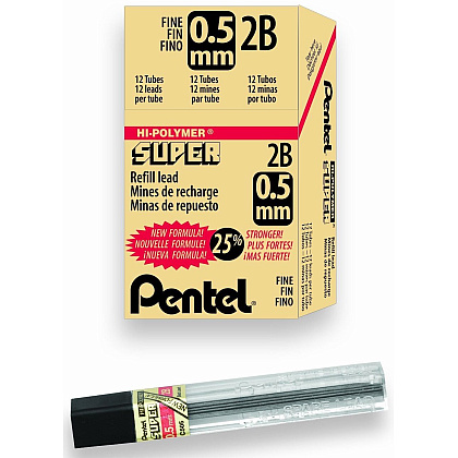 Грифели для автоматического карандаша "Hi-Polymer Super Lead", 2B, 0.5 мм, 12 шт - 2