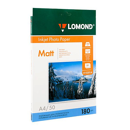 Фотобумага матовая для струйной фотопечати "Lomond", А4, 50 листов, 180 г/м2
