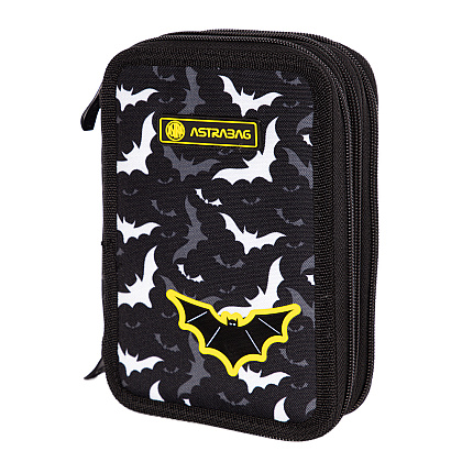 Пенал "Night bats1" с наполнением, 3 отделения, черный - 5