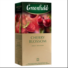 Чайный напиток "Greenfield Cherry Blossom", 25 пакетиковx1.5 г, с ароматом малины и вишни