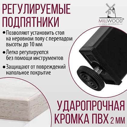 Стол Millwood Сеул, 1600х800 мм, дуб белый крафт, черный - 6