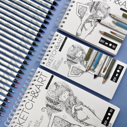 Скетчбук "Sketch&Art", 18х15.5 см, 200 г/м2, 50 листов, на спирали, для цветных карандашей - 6