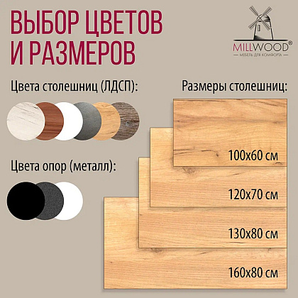 Стол Millwood Сеул, 1600х800 мм, дуб золотой крафт, черный - 8