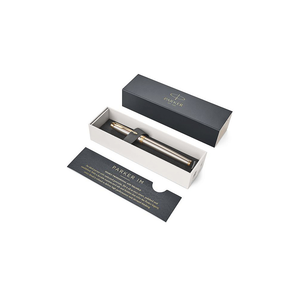 Ручка перьевая "Parker IM Brushed Metal GT", F, серебристый, золотистый, патрон черный - 5
