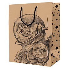 Пакет бумажный подарочный "Space Cat",11x14x6,5 см, крафт