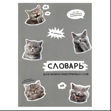 Тетрадь для записи иностранных слов "Стикеры с котами", А5, 24 листа, серый