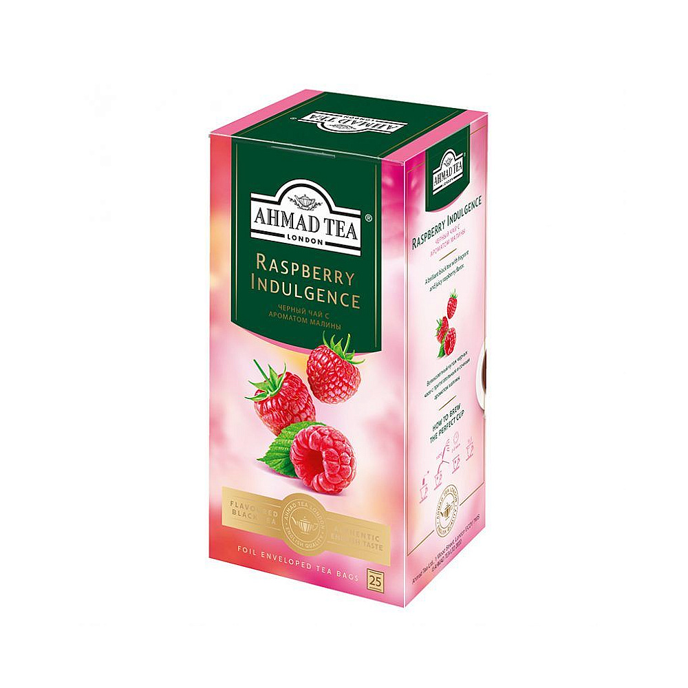 Чай "Ahmad Tea Raspberry Indulgence", 25 пакетиков x1.5 гр, черный, со вкусом и ароматом малины