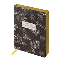 Ежедневник недатированный "Специи и Пряности. Cinnamon", A6, 256 страниц, линейка, кожзам, черный, срез золотисный