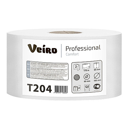 Бумага туалетная в средних рулонах "Veiro Professional Comfort", 2 слоя, 1 рулон, 170 м