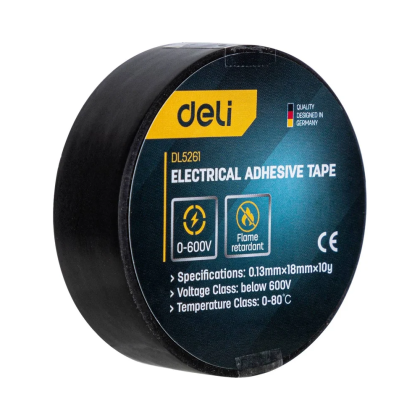 Изолента ПВХ Deli YS EDL5261, 18 мм x 10 м, 130 мкм, черная