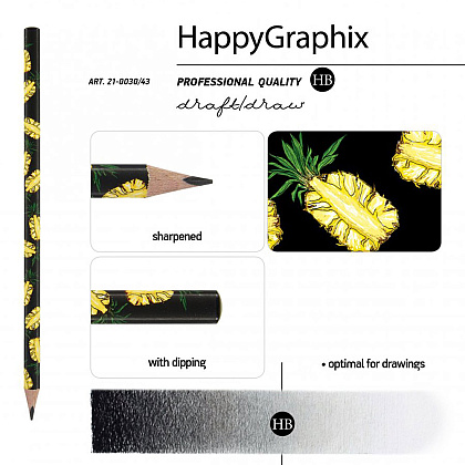 Карандаш чернографитный "HappyGraphix. Ананас", HВ, без ластика, черный, желтый  - 3