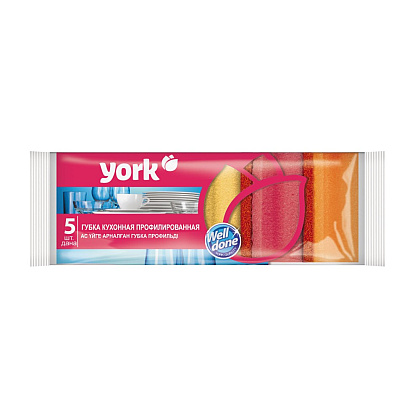 Губка кухонная для мытья посуды York профилированная, 5шт/уп. - 2