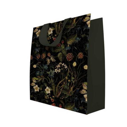 Пакет бумажный подарочный "Flora. Лесные ягоды", 26x32,4x13 см, зеленый