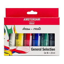 Набор красок акриловых "Amsterdam", 6 цветов, ассорти