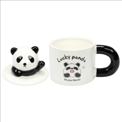 Кружка керамическая "Lucky panda", 370 мл, с крышкой и ложкой, ассорти - 2