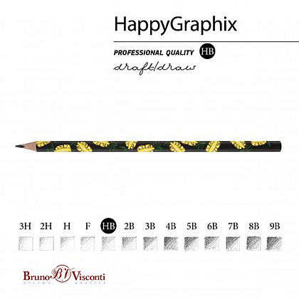 Карандаш чернографитный "HappyGraphix. Ананас", HВ, без ластика, черный, желтый  - 2