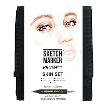 Набор маркеров перманентных двусторонних "Sketchmarker BRUSH Skin Set", 12 шт.