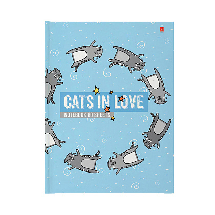 Блокнот "Cats in Love!", А6, 80 листов, в клетку, голубой
