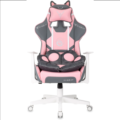 Кресло игровое Бюрократ Knight "Catzy", экокожа, пластик, серый, розовый - 2