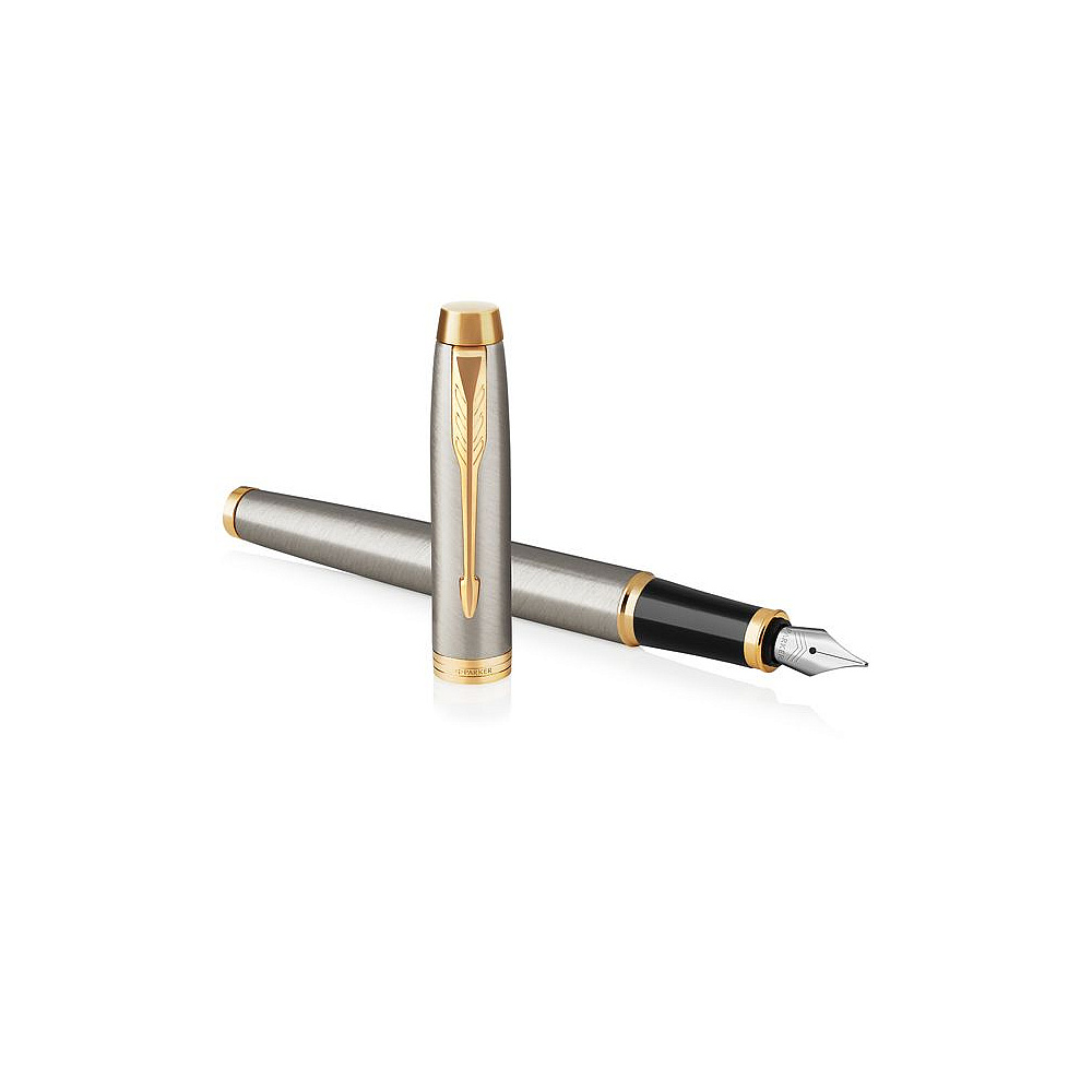 Ручка перьевая "Parker IM Brushed Metal GT", F, серебристый, золотистый, патрон черный - 3