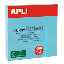 Бумага для заметок на клейкой основе "Funny notes", 75x75 мм, 100 листов, синий пастель