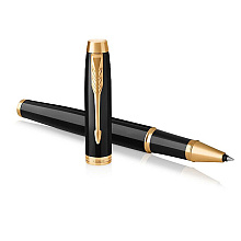 Ручка-роллер Parker "IM Black Lacquer GT", 0.5 мм, черный, золотистый, стерж. черный