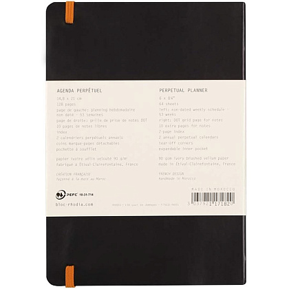 Еженедельник недатированный Clairefontaine Rhodia "Rhodiarama Perpetual", 148x210 мм, 128 страниц, черный - 8