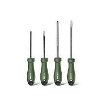 Набор отверток Deli HS HT1004L, 4 шт. ( PH1х100,PH2х150,SL5х100,SL6х150), Soft Touch, зеленый