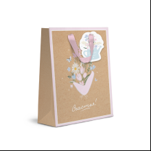 Пакет бумажный подарочный "Spring Flowers", 18х23х10 см, крафт, ассорти
