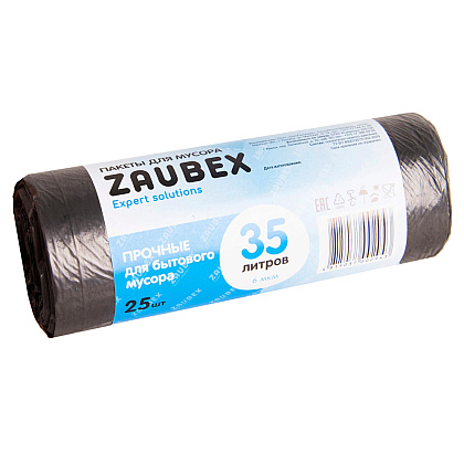 Мешки для мусора ПНД "Zaubex", 6 мкм, 35 л, 25 шт/рулон, черный - 2