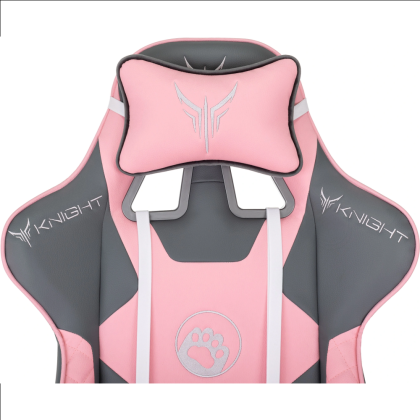 Кресло игровое Бюрократ Knight "Catzy", экокожа, пластик, серый, розовый - 15