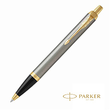 Ручка шариковая автоматическая "Parker IM Brushed Metal GT", 0.7 мм, серебристый, золотистый, стерж. синий