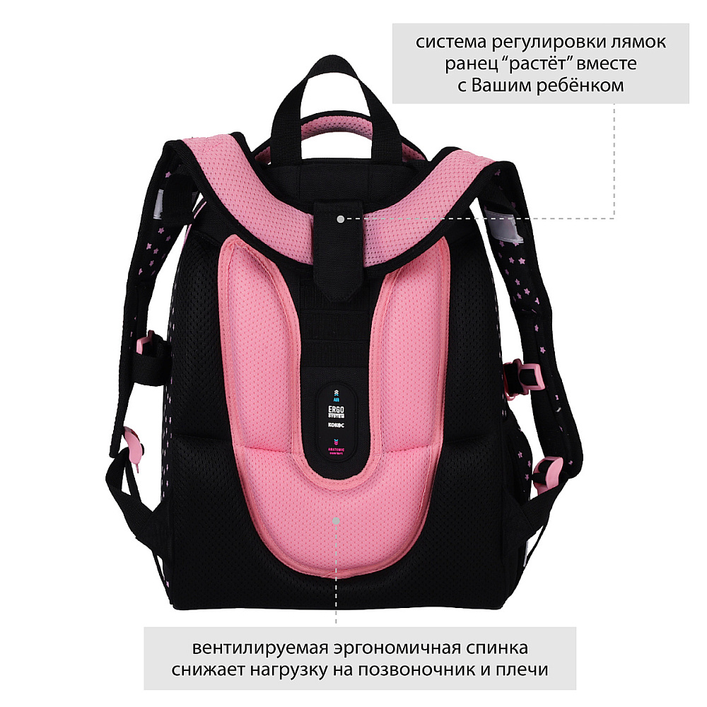 Рюкзак школьный "Ergo First. Котик" черный, розовый - 4