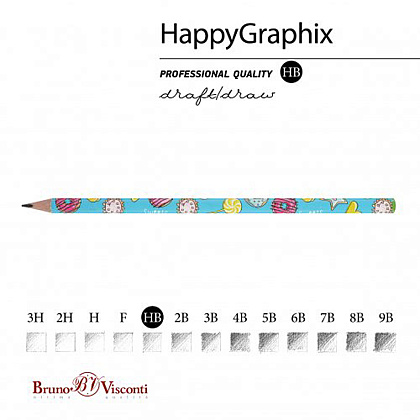 Карандаш чернографитный "HappyGraphix. Пончики", HВ, без ластика, голубой - 2
