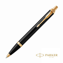 Ручка шариковая автоматическая "Parker IM Black Lacquer GT", 0.7 мм, черный, золотистый, стерж. синий